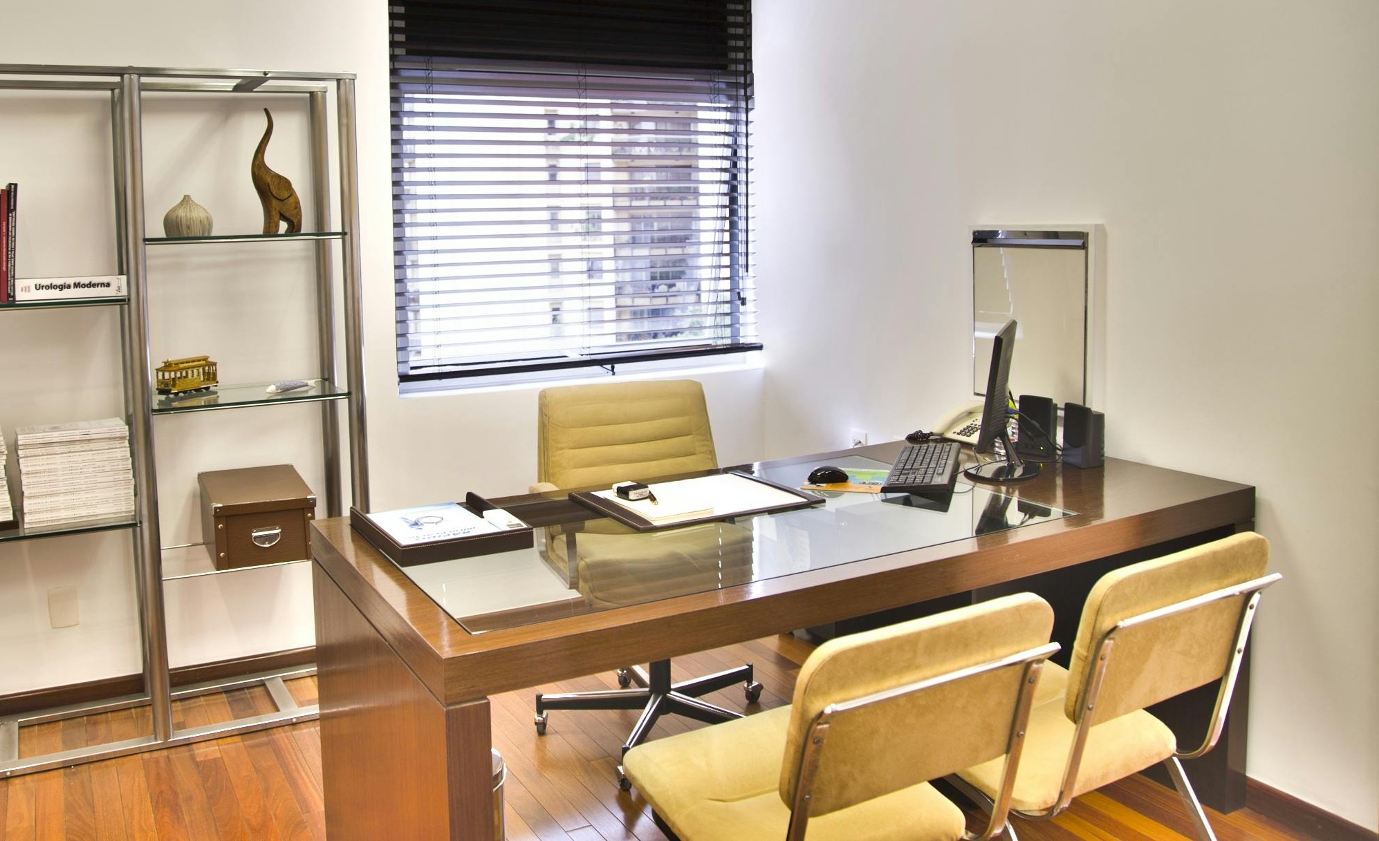Assembled modern office desk with chair