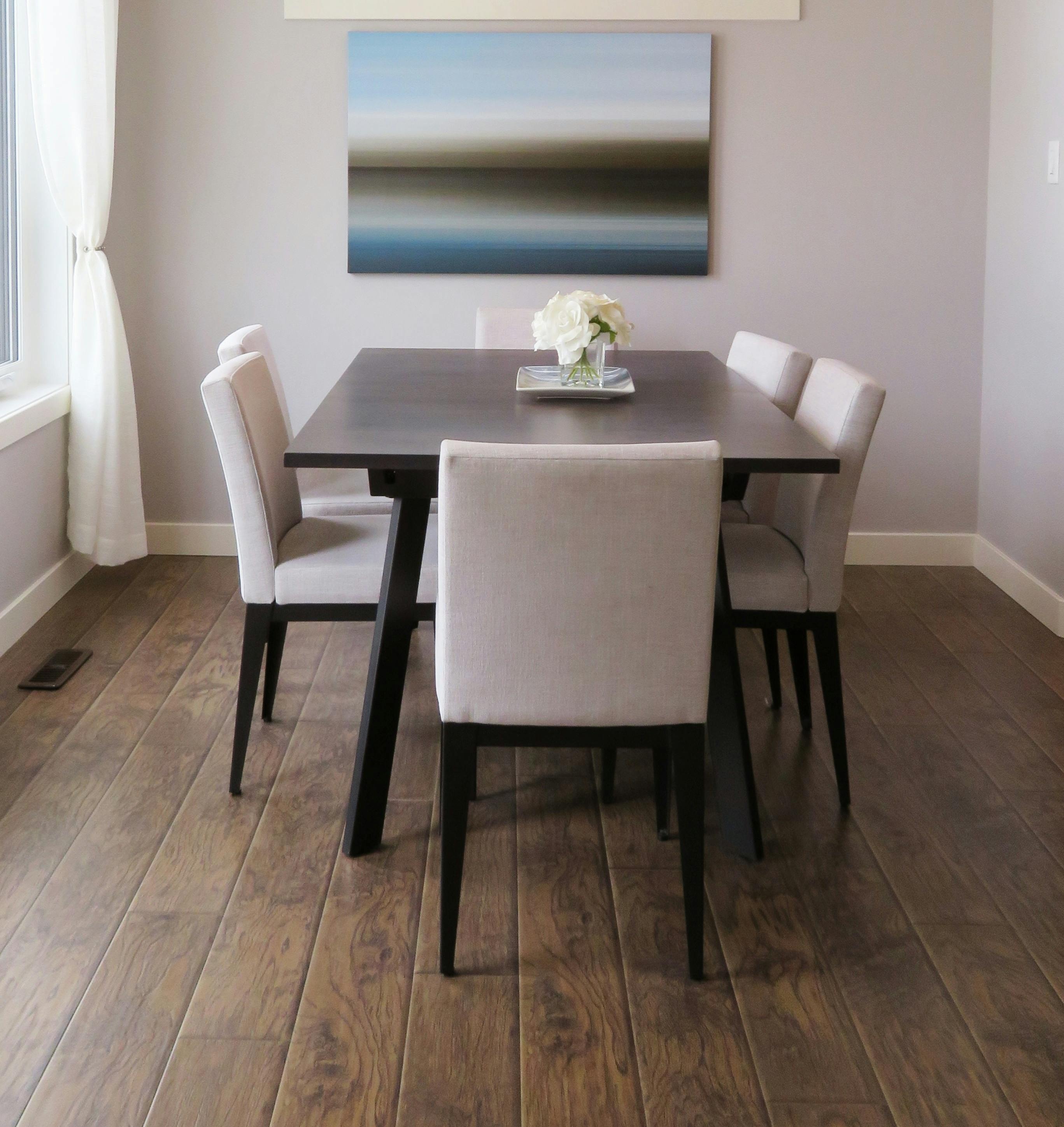 Assembled dining room table with chairs